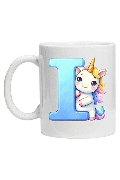 CRD PRINT Personalized mug with initial + unicorn print, letter I, white ceramic 330 ml