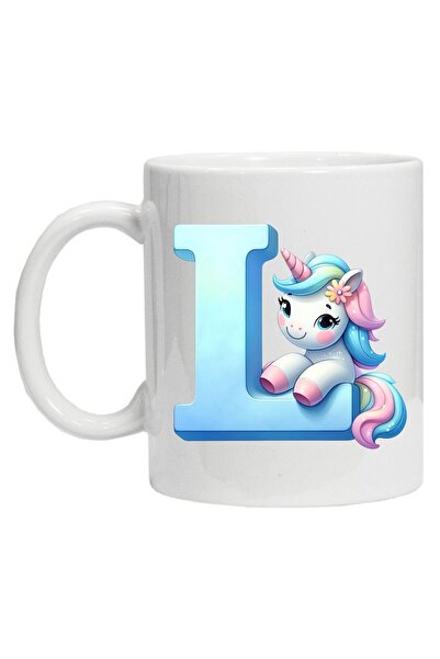 CRD PRINT Personalized Mug with Initial & Unicorn, Letter L, White Ceramic, 330 ml