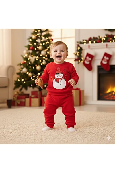 MİNİKO KİDS Baby New Year Christmas Themed Snowman Printed Tracksuit Set