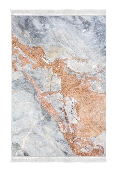 Alanur Home Non-Slip Base Djt Toilet Set Trend Fringed Marble E5034 Blue