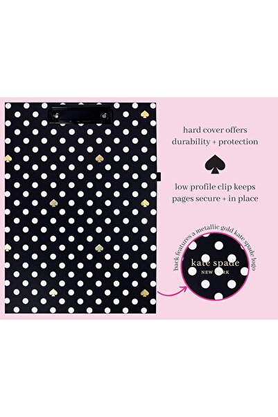 kate spade new york Foldable Writing Clipboard, Black Dot Folio with Notepad, Pen Loop & Pocket