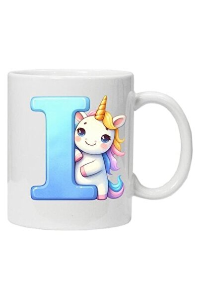 CRD PRINT Personalized mug with initial + unicorn print, letter I, white ceramic 330 ml