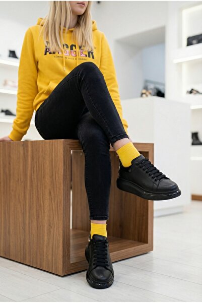 ALTA GRACIA Black Sneakers Genuine Leather Thick Balloon Sole, Stylish & Comfortable Casual Sports Shoes