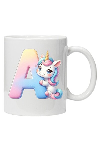 CRD PRINT Personalized Ceramic Mug with Initial + Unicorn (Letter A) 330 ml