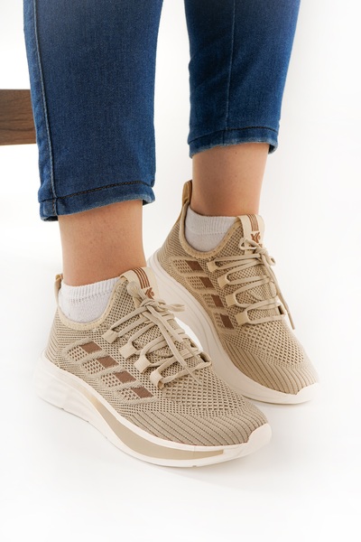 Babetty Unisex Orthopedic Light Sole Striped Detail Lace-Up Knitwear Casual Sports Shoes Breathable