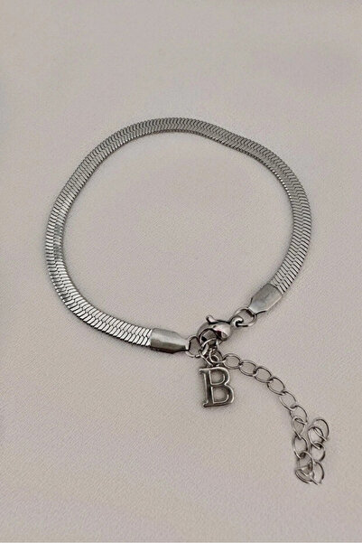 Si moda Unisex Kişiye Özel Baş Harf Charm’lı Yassı İtalyan Model Çelik Bileklik
