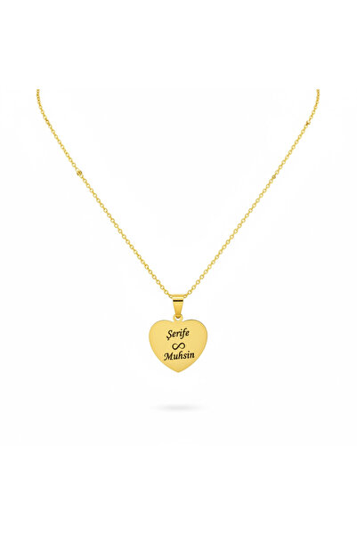 Elvia Atelier Kişiye Özel Kalpli İsimli Altın Rengi Yuvarlak Plaka Çelik Koly...