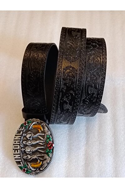 Butik Tülin حزام من الجلد الصناعي الأصلي للجنسين باللون الأسود مطبوع باللون ا...