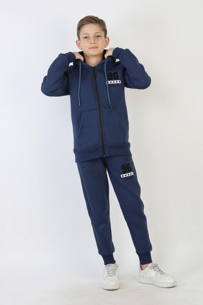 NEW YEAR FİT Three Thread Zippered K Hooded Boy's Suit