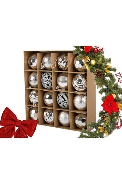 VERK Set of 16 Group Christmas baubles, plastic, silver, 6cm