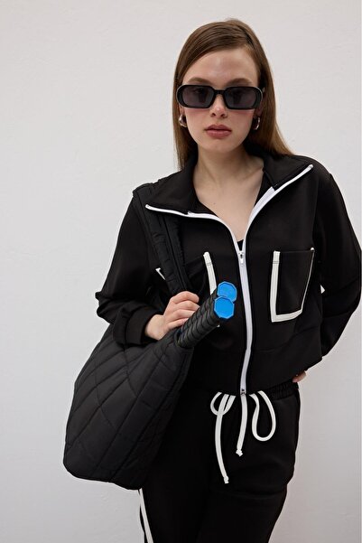 Byelmira Women's Pocket Detailed Zippered Tracksuit Set Black