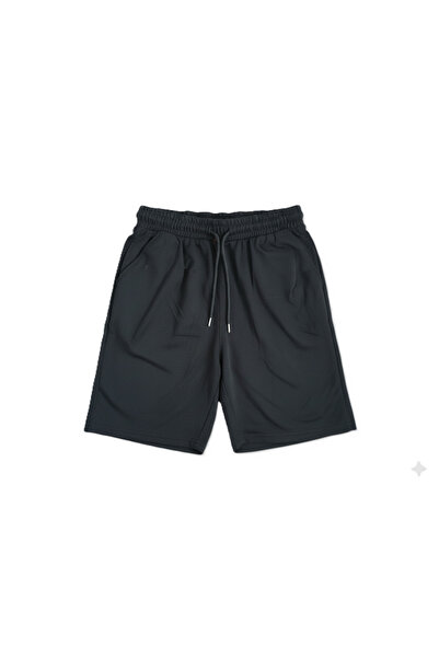 aytok tekstil Women Men Unisex Black Combed Cotton Shorts Waist-Tied Comfortable Cut with Pockets Elastic Casual Sports Shorts