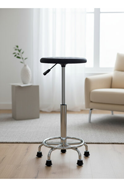 Living Rotating bar stool with a leather seat and a silver metal base – comfort and elegance