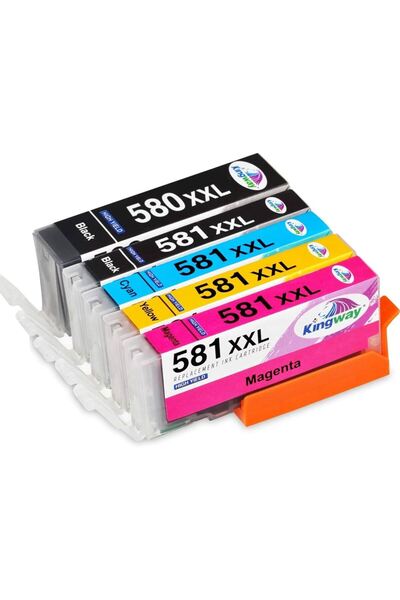 Propart Set of 5 Inkjet Cartridges 580XXL 581XXL Black.Cyan.Red,Yellow, 1250 ...