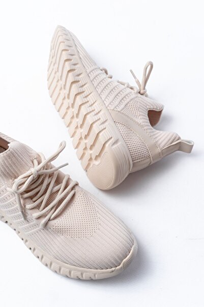 Zerenyus Zri̇n-501 Beige Lace-Up Comfortable Sole Casual Knitwear Sports Shoes