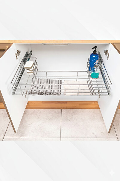 Keskin Metal Tasarım TELESKOPİK RAYLI EVYE ALTI ÇEKMECE SEPETİ 80 CM