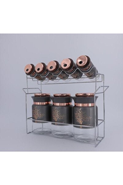 coşkunlaravm 9 Parça Ağaç Desen Döner Standlı Lüks Baharatlık/baharat Takımı/