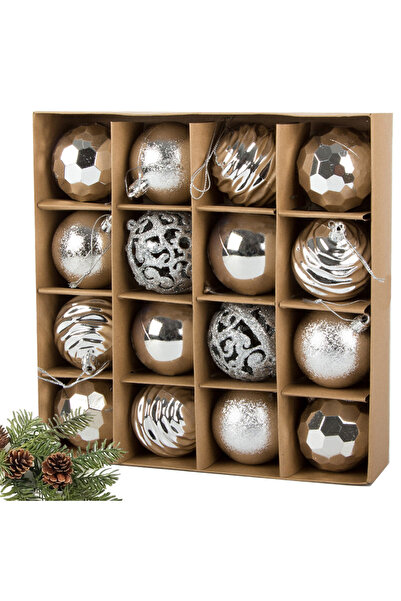 VERK Set of 16 Group Christmas baubles, plastic, silver, 6cm