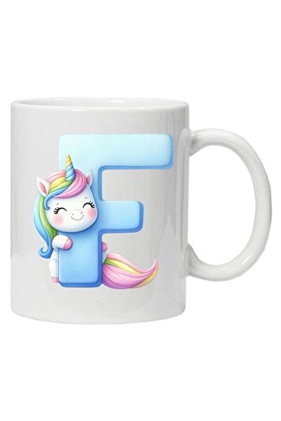 CRD PRINT Personalized mug with initial + unicorn - letter F, white ceramic, 330 ml