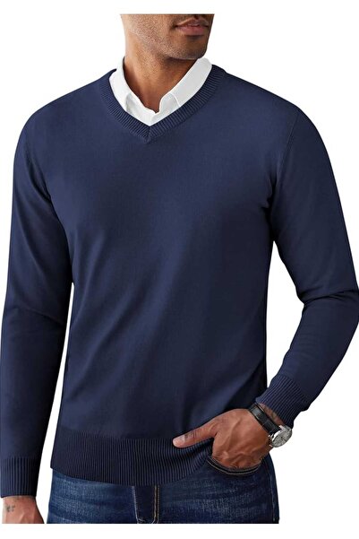 youknitwear you Pulover tricotat cu decolteu în V Shaun bumbac 100%