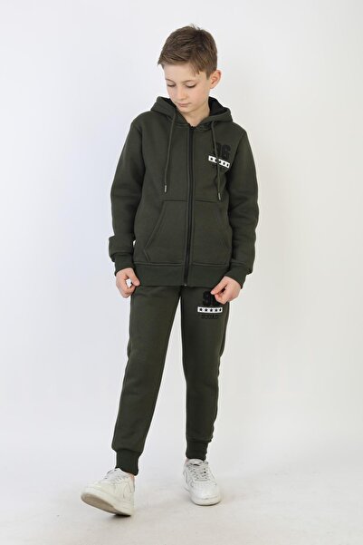 NEW YEAR FİT Three Thread Zippered K Hooded Boy's Suit