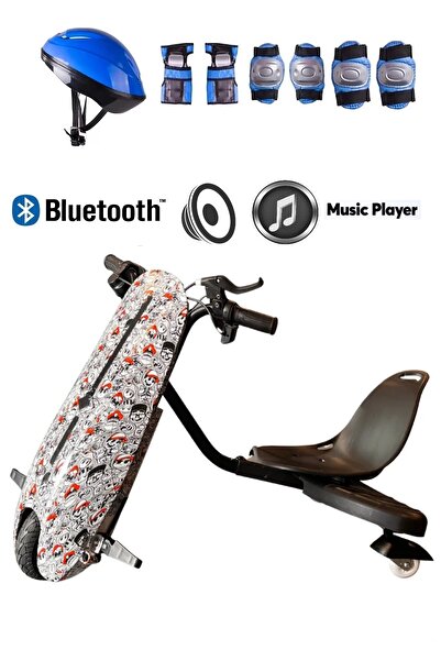 CityMate Drift Car Bluetooth Hoparlörlü Graffiti Desenli Drift Scooter Kask-Dizlik Seti Hediyeli