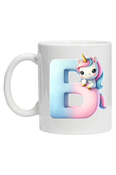 CRD PRINT Personalized ceramic mug with initial + unicorn print (letter B), 330 ml
