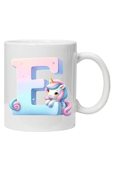 CRD PRINT Personalized mug with initial and unicorn print, Letter E, 330 ml