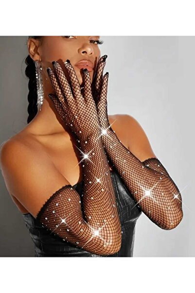 sarıyer silver Zircon Stone Embroidered Black Color Mesh Model Breathable Ela...