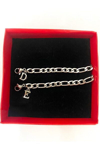 Si moda Kişiye Özel Baş Harfli Paslanmaz Çelik Figaro Model Lover Bileklik Seti