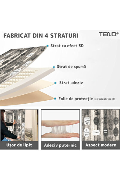 Teno Set 30x Tapet 3D Teno®, Model Coffee, suprafata acoperire 14.7 mp, perete/tavan,70x70cm,maro
