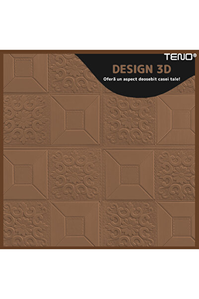 Teno Set 20x Tapet 3D Teno®, suprafata acoperire 9.8 mp, autoadeziv, perete/tavan, 70x70 cm, maro