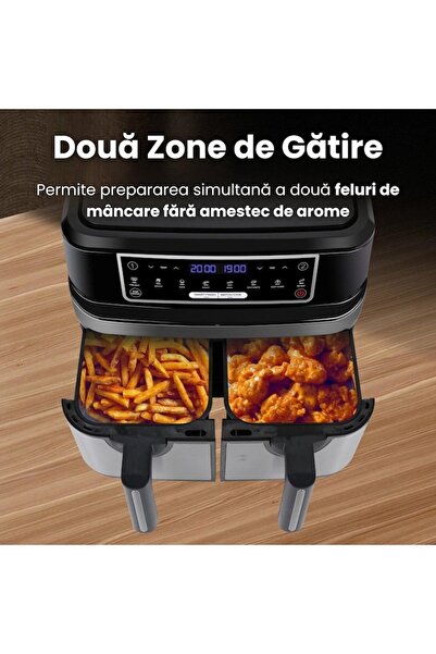 TrioStore Double hot air fryer Airfryer without oil 9L, 1700W Smart Chef technology with 8 preset programs
