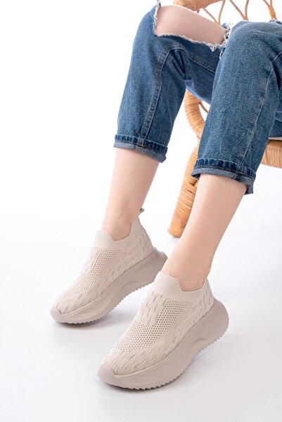 Zerenyus Zri̇n-707 Beige Knitwear Faillant Sole Slip-On Stone Women's Sports Shoes