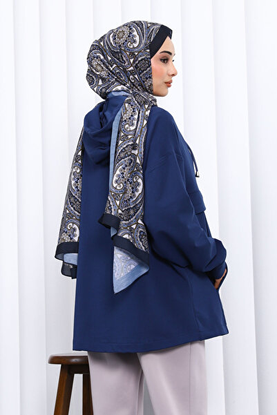 İmajButik Μπλε ναυτικό με τσέπες με φερμουάρ Two Thread Ov oversized weat