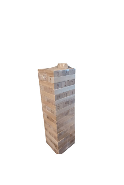 Vision XXI Joc Jenga Cu Numere, 54 Piese De Lemn Numerotate, 4 Zaruri, Turn 26 cm Inaltime, Baza Patrat 7.5 cm