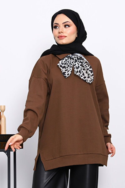 İmajButik Light Brown Tunic with Scarf Detail on the Collar