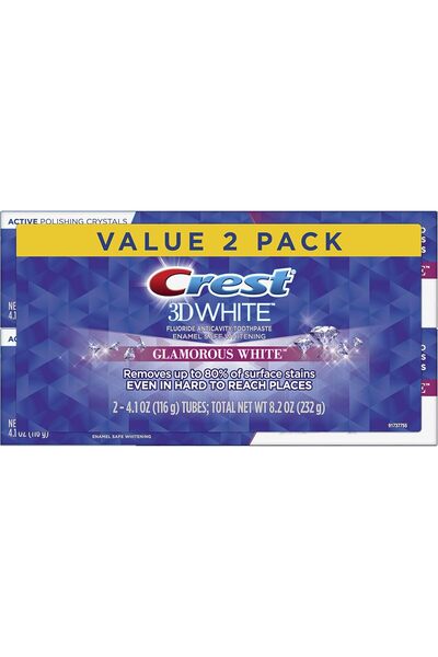 CREST معجون أسنان ثري دي وايت جلاموروس وايت لتبييض الأسنان، 4.6 أونصة، عبوة من قطعتين