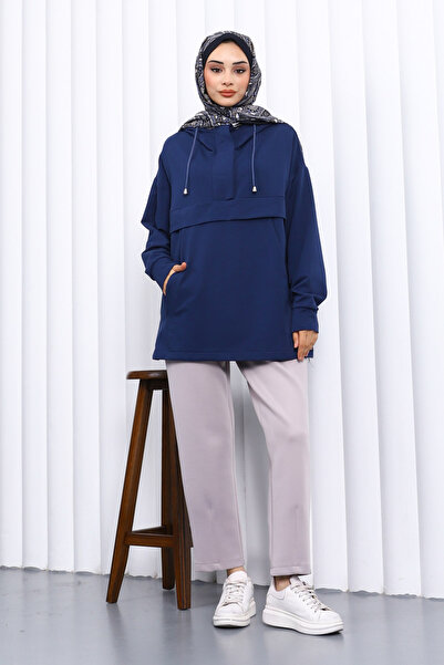 İmajButik Μπλε ναυτικό με τσέπες με φερμουάρ Two Thread Ov oversized weat