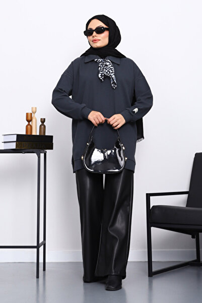 İmajButik Smoked Scarf Detailed Collared Tunic