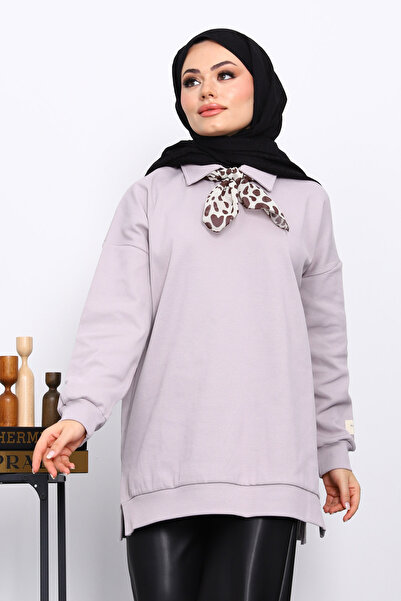 İmajButik Gray Tunic with Scarf Detail on the Collar