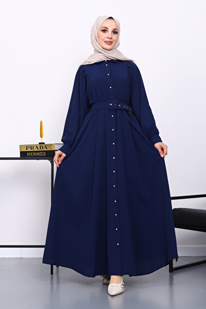 İmajButik Navy Blue Belted Dress