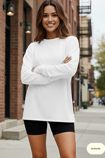 Le Touche Women's Navy Blue Relax Fit Comfortable Cut 100% Cotton Long Sleeve Crew Neck Basic T-Shirt