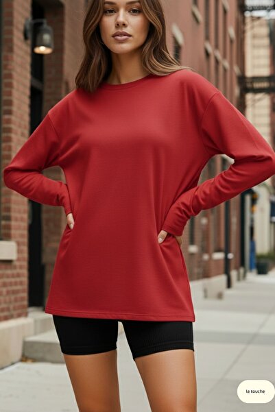 Le Touche Women's Navy Blue Relax Fit Comfortable Cut 100% Cotton Long Sleeve Crew Neck Basic T-Shirt