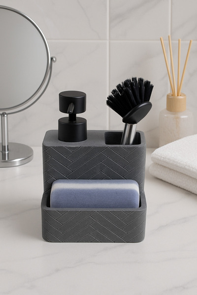 okacih Polyresin Brushed Sponge Countertop Liquid Soap Dispenser Kitchen Bathroom Detergent