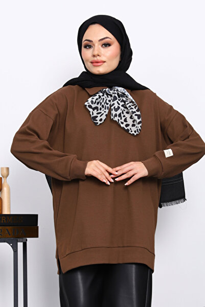 İmajButik Light Brown Tunic with Scarf Detail on the Collar