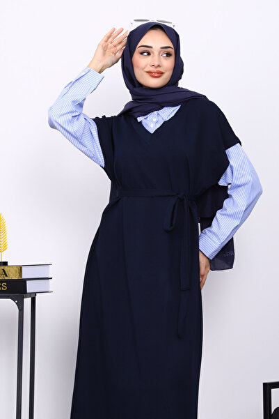 İmajButik Navy Blue Shirt Paneled Two Thread Clothes