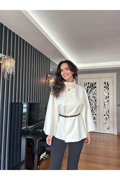 Atelier Derin Ecru Belted Cashmere Poncho