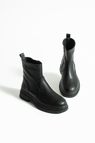 KOTAN Women's Black Flat Sole Zippered Short Boots |   Non-Slip Sole Daily Winter Boots