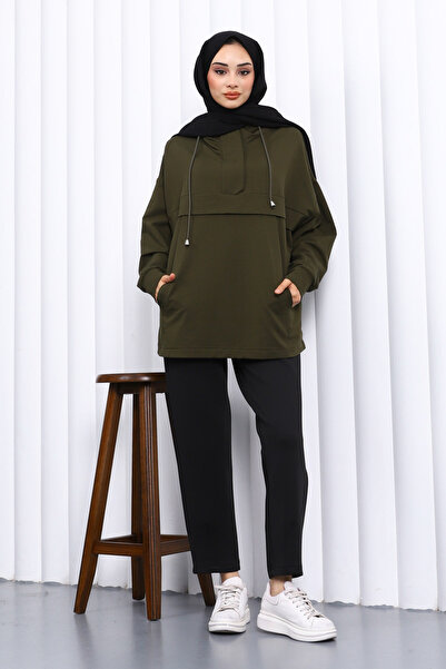 İmajButik Χακί με τσέπη με φερμουάρ Two Thread Ov oversized weat